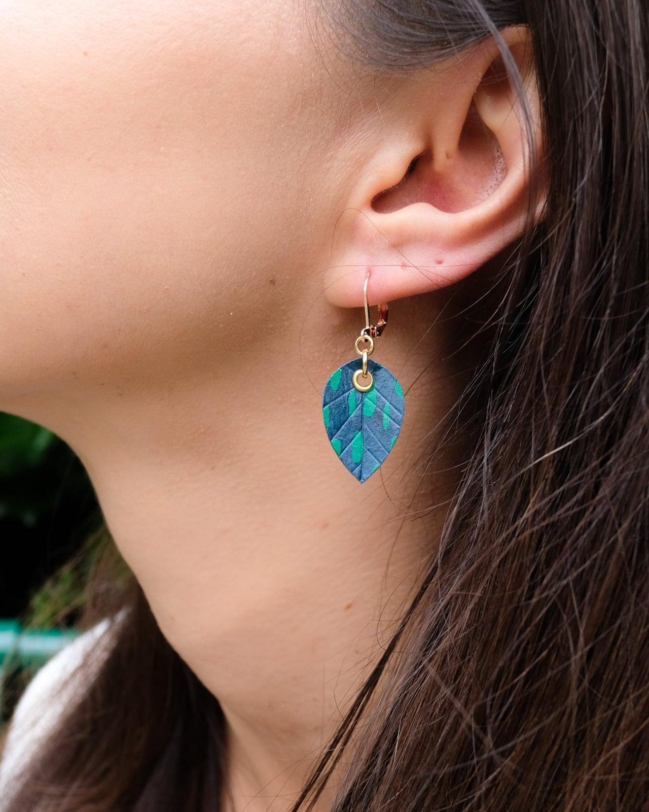 Earrings : Green Paper Leaves
