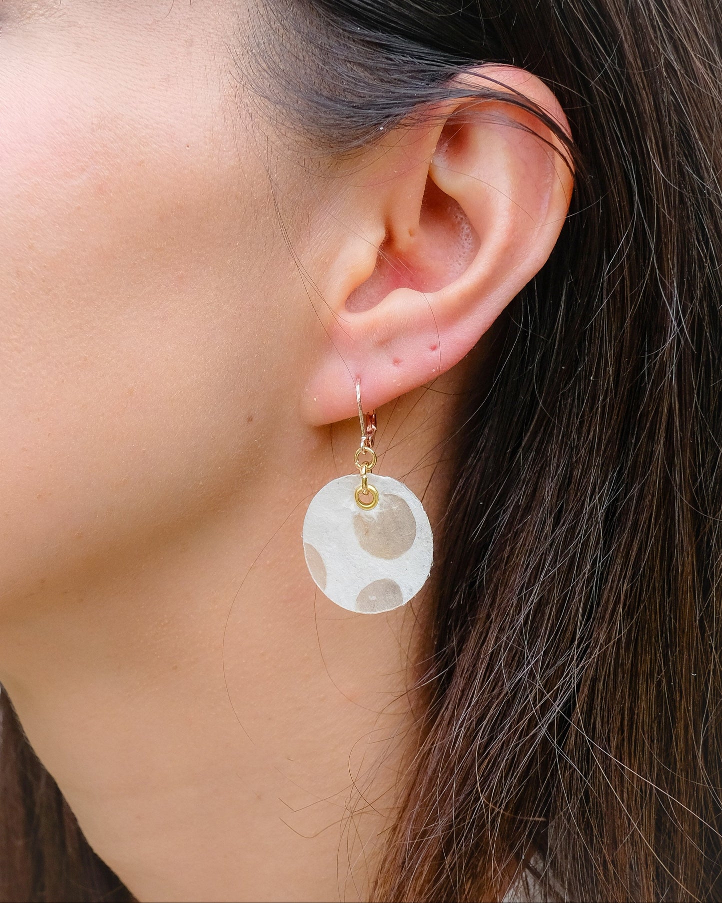 Earrings : White Paper Polka Dots